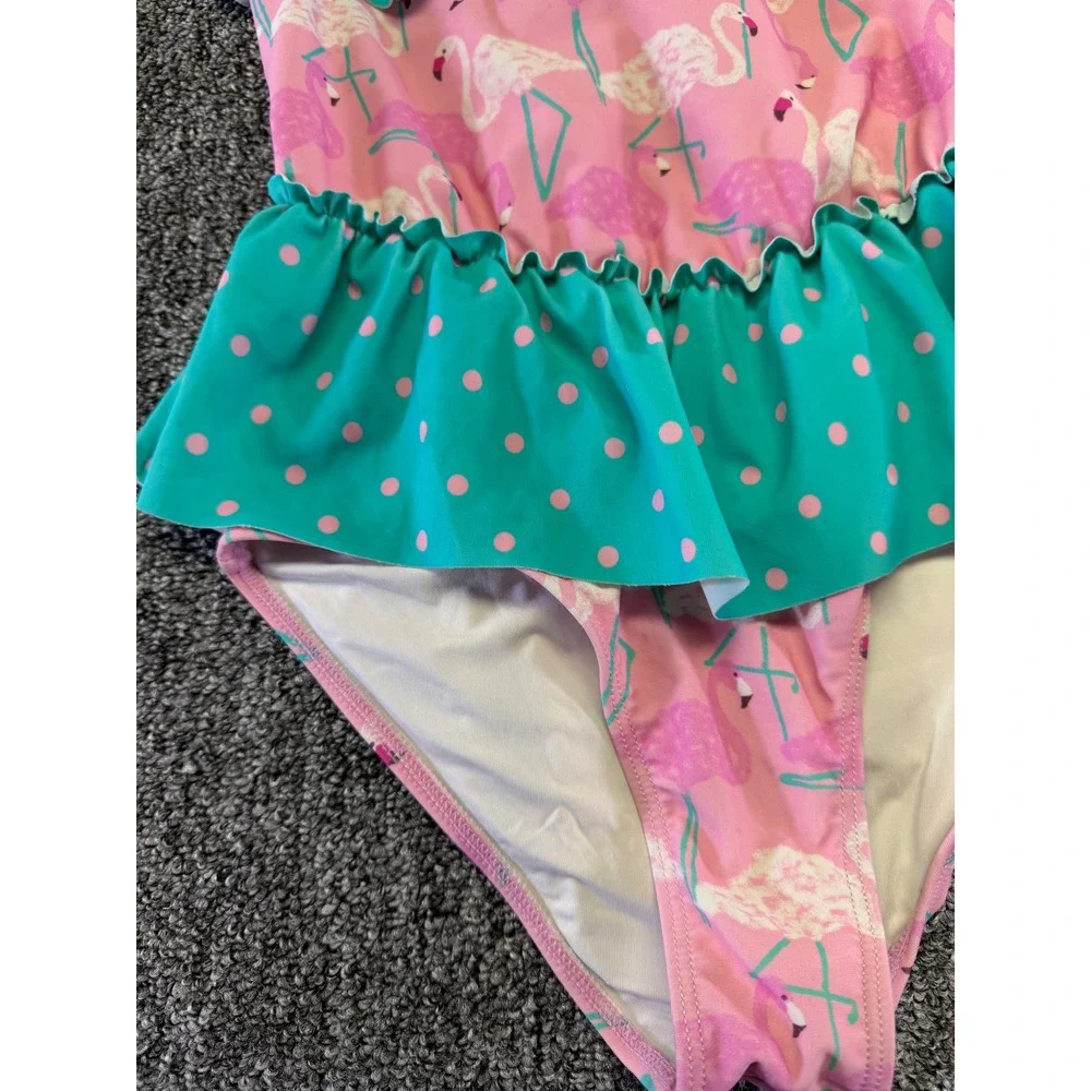 Matilda Jane Swimsuit Girls Pink Flamingo Teal Polka Dot Ruffle One Piece Swim